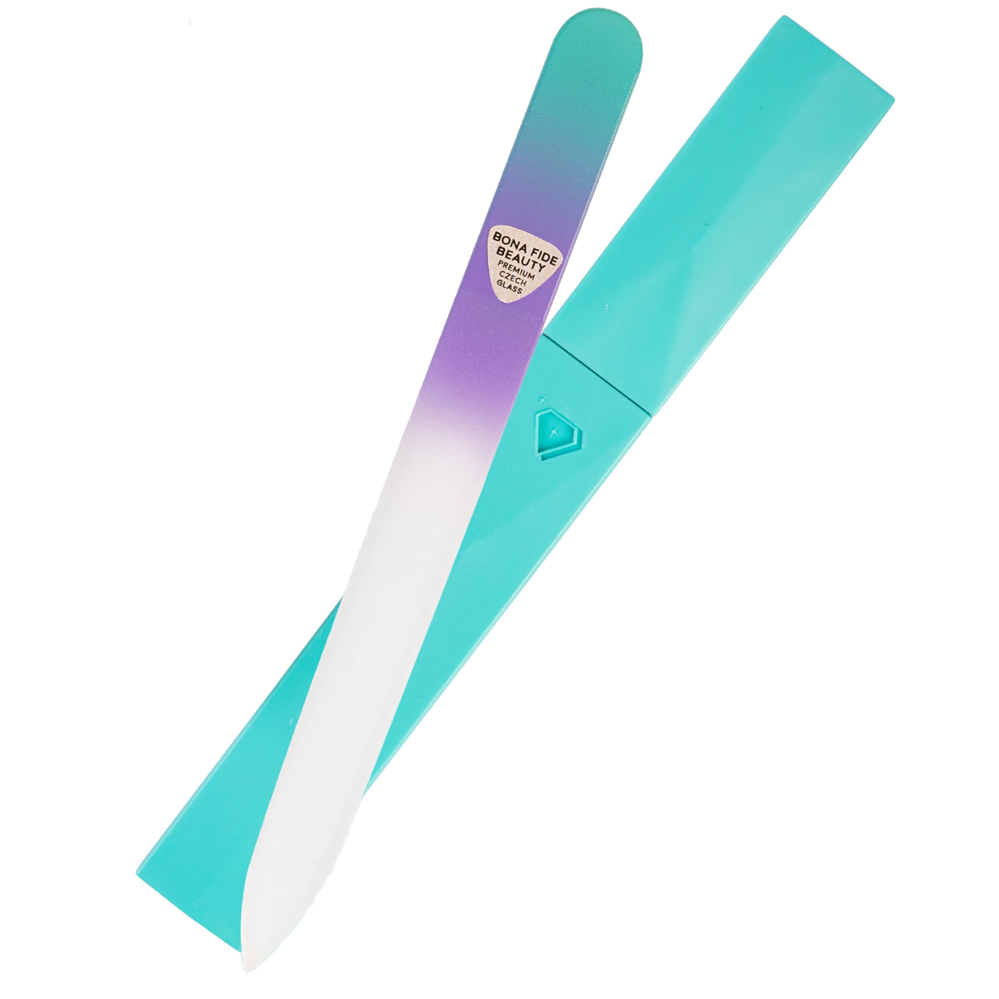 Bona Fide Beauty Czech Glass Nail File for Natural Nails, Single Crystal Nail File with Hardcase. Made in the EU. (Green Violet)