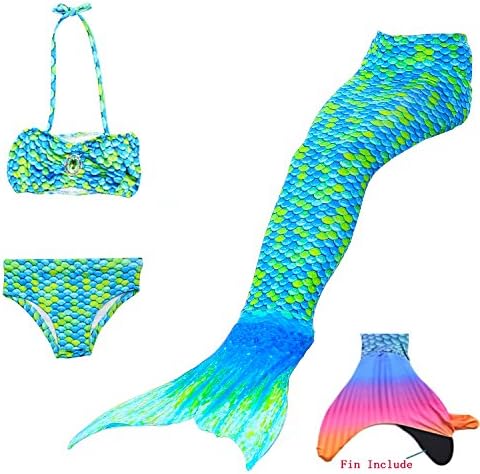 Euno Mermaid Tails for Swimming with Monofin ¨C Girls Sports Swimwear Green 10T G150