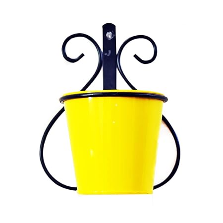 Ascent homes Wall Mount Metal Planter Stand with Round Galvanized Bucket (Pink)