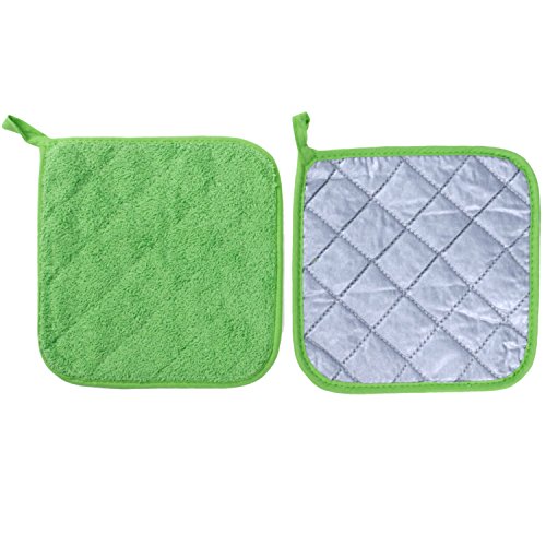 100% Cotton Kitchen Everyday Basic Terry Pot holder Heat Resistant Coaster Potholder for Cooking and Baking Set of 5 Apple Green