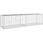 vidaxl Gabion Basket with Cover - Versatile Outdoor Decoration/Structure - Galvanized Iron - 78.7"x19.7"x19.7" - Silver