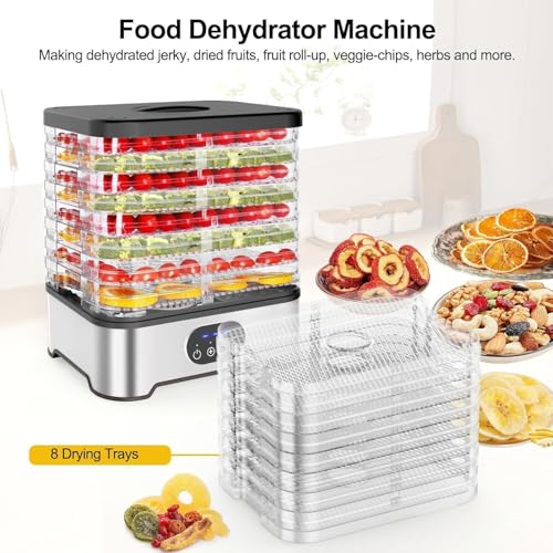 Hcosmy Food Dehydrator Machine, 8 BPA‑Free Trays Food Dryer, Adjustable 72H Timer & Temperature Levels F1-F3 (35‑70°C), Kitchen Drying Machine for Fruit, Vegetables, Meat, Healthy Snacks & Dog Treats