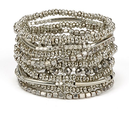 SPUNKYsoul New! Handmade Boho Gold or Silver Toned Bracelet Elastic Stretch Bracelet for Women Collection (Silver)