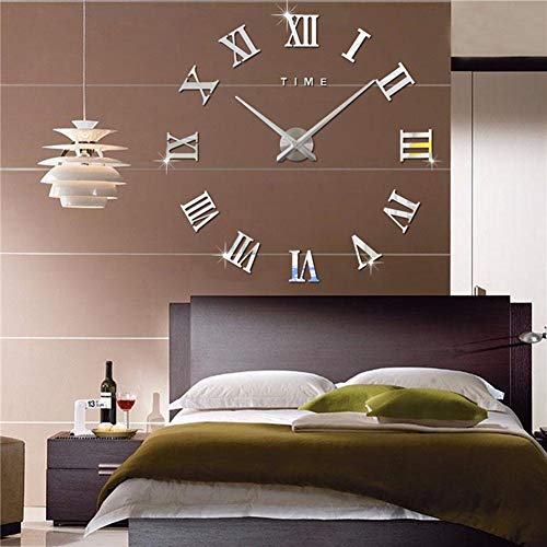 FASHION in THE CITY Mirror Surface 3D DIY Wall Clocks Room Decorative Wall Watches (Silver)