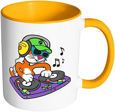 Cool Funky Cat DJ | White 11 oz Accent Mug in Different Colors