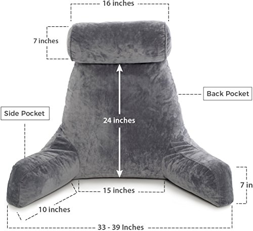 Husband Pillow XXL - Reading Pillow Bed Chair with Arms & Back Support - Dark Grey - Back Pillow for Sitting Up - Bed Rest Arm Pillow - Comfy Reading Pillow for Adults