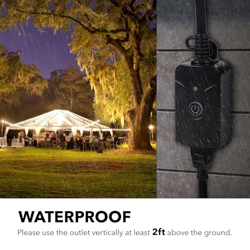 HBN Outdoor Indoor Wireless Remote Control 3-Prong Outlet Weatherproof Heavy Duty 15 A Compact 1 Remote 1 Outlet with Remote 6-inch Cord 100ft Range ETL Listed (Battery Included)