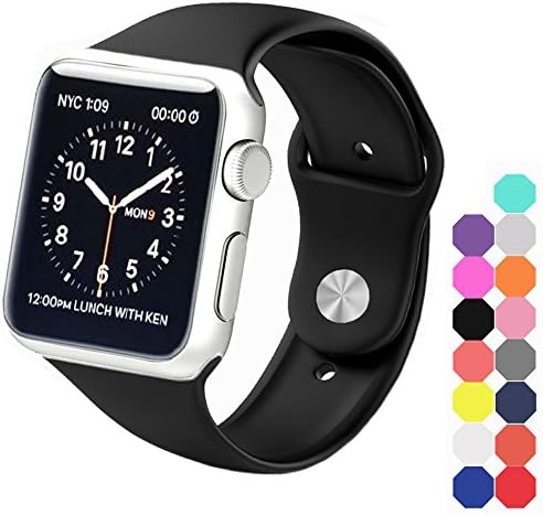 XIYA Soft Silicone Replacement Sport Band for Apple Watch for 2 Lengths, Black,42mm