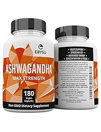 ebysu Ashwagandha – 1300 mg MAX fuerza 180 Cápsulas – Suplemento apoya Alivio del estrés y control...