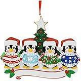 Personalized Ugly Sweater Family of 4 Christmas Tree Ornament 2019 - Cozy Penguin Snow Winter Holiday Tradition North Pole Mother Father Child Foster Friend Gift Year - Free Customization (Four)