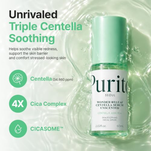 PURITO Centella Unscented Serum for Sensitive Skin – Lightweight Calming & Skin Barrier Repair, 34,860 ppm Soothing Serum, Vegan & Cruelty-Free, Korean Skincare, 2 fl.oz / 60ml