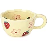 Koythin Ceramic Coffee Mug, Cute Floral Fruit Cup, Couple Mugs 8.5 oz/ 250 ml for Latte Tea Milk, Suitable for Mom on Mother's Day (Strawberry Flowers)