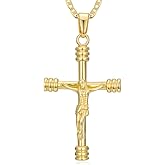 RYHIX 14K Gold Cross Necklace for Women Men 14K Gold Crucifix Pendant Chain Jesus Cross Necklace Religious Jewelry Christian Gift