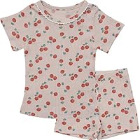 AVAUMA Newborn Baby Little Boy Girl Cherry Pattern Pajamas Summer Ribbed Short Sets Pjs Kids Clothes (XS/Pink)