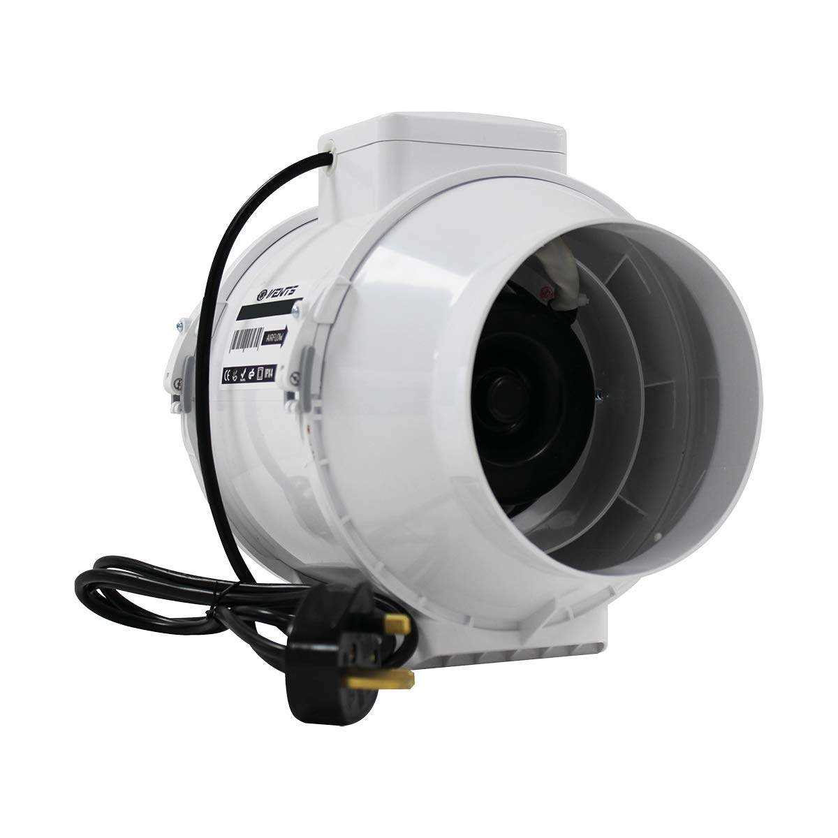 VENTS 150mm Inline Mixed Flow Ventilation Fan – With UK Plug & Lead for Bathroom & Kitchen