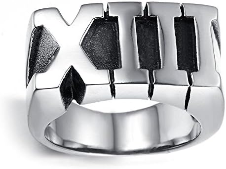 Kstyle Jewelry Mens Stainless Steel Ring, Vintage, Biker, Silver, Black, Roman Numeral, Thirteen, KR2051