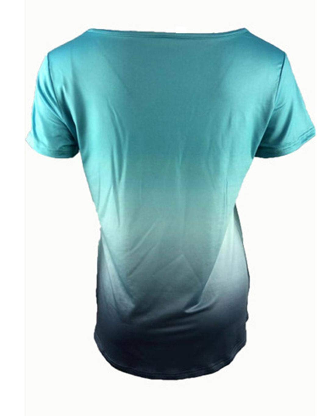 UpBeauty Women V Neck Crossover Gradient Printed T-Shirt Short Sleeve Top Knits & Tees Light Green