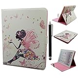 iPad 2 Case,Qbily Fairy Girls Pattern PU Leather Cases Cover Magnetic Closure Credit Card Slot Pouch Stand Case for Apple iPad 2/3/4 Tablet with Stylus Pen (Fairy Girl)