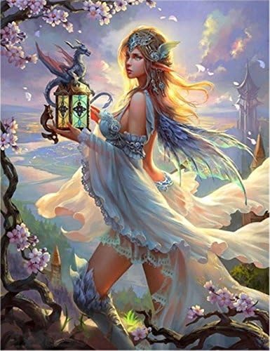 5D Diamond Painting Kit DIY Rhinestone Embroidery Cross Stitch Arts Craft For Home Wall Decor 11.8*15.7 inch (30*40 cm) Lantern Dragon Girl