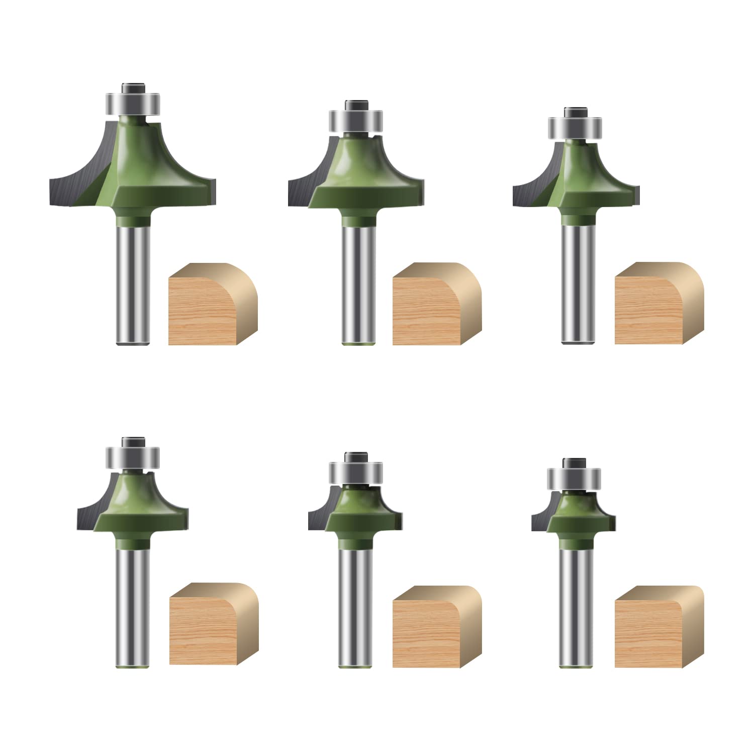 CPRSOP 6-Piece Round Cutter 8 mm, Shank Round with Ball Bearing, Rounding Cutter 8 mm Shank for Woodworking