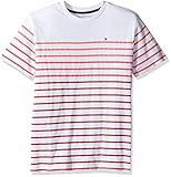 Tommy Hilfiger Big Boys' Printed Stripe Tee, Red Geranium, L (14/16)