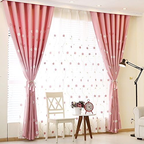 LQF Country Home Decor Pink Floral Embroidered Curtains for Bedroom Living Room Dining Room Teens Kids Girls Room Decorations Drapes , One Panel , W40 x L84 inch