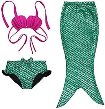 Leiwo Girl's 3Pcs Mermaid Bathing Swimwear Swimsuit Costume Bikini Rosered+Green 130CM