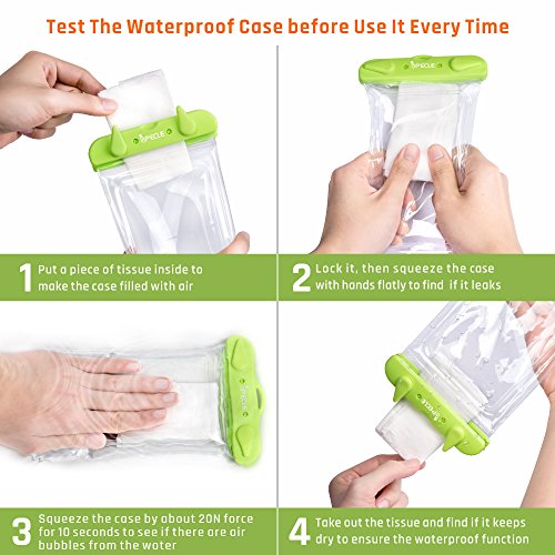 iSPECLE Waterproof Phone Pouch, 4 Pack Clear Waterproof Case Underwater Phone Pouch Bag Floating for Mobile Phone Galaxy Google Pixel LG HTC Black White Green Orange up to 6.5\