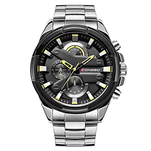 Longbo Silver Stainless Steel Golden Decorative Subdials Scratch Resistant Waterproof Luxury Watch for Men and...