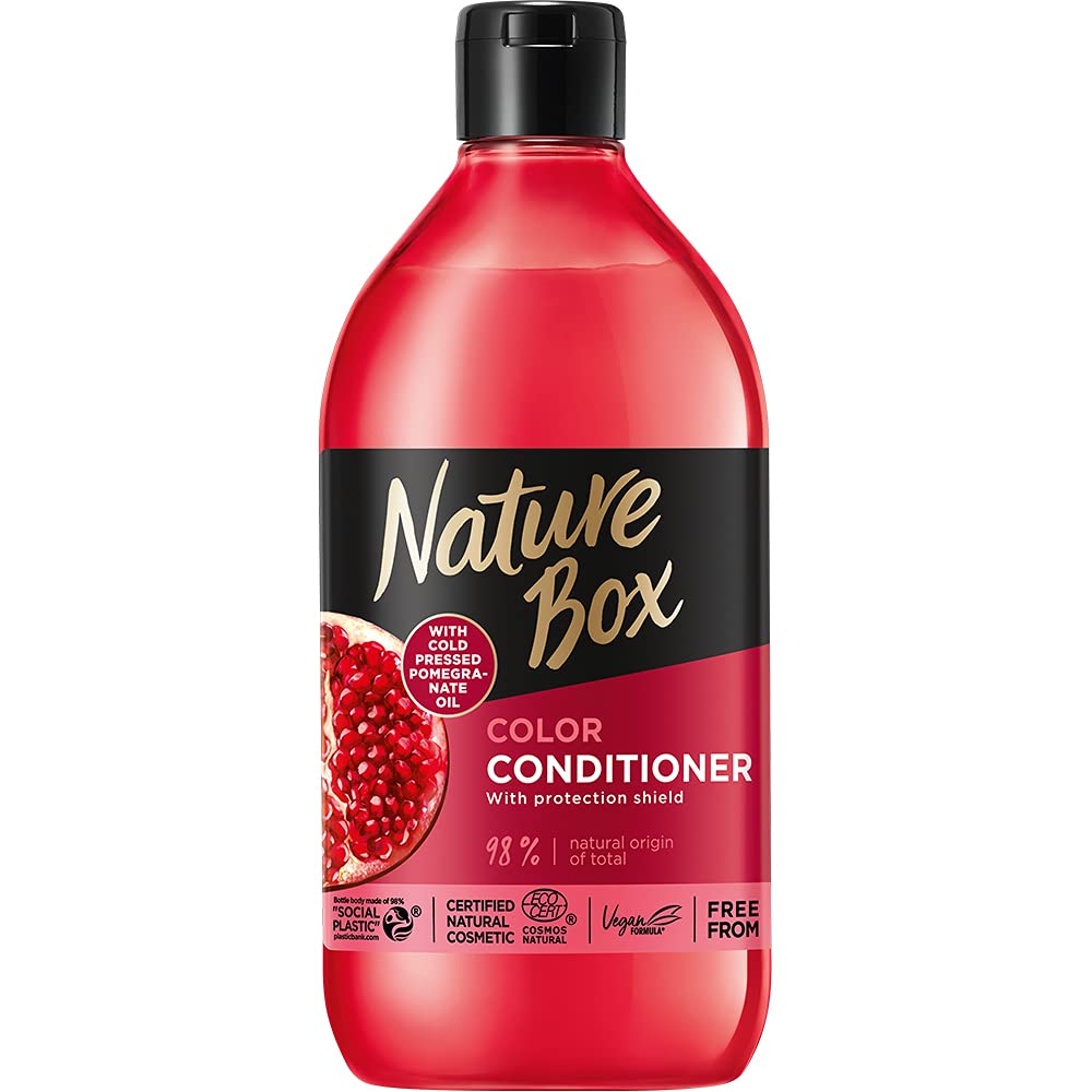 Nature Box Colour Protect Vegan Conditioner with !00 % Cold Pressed Pomegranate Oil, Free from Silicones and Parabens 385 ml