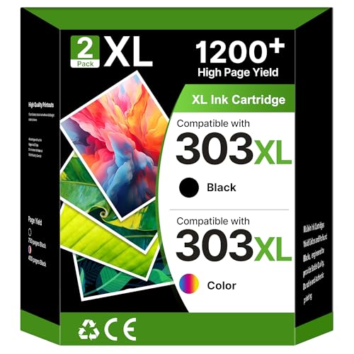 303 303XL Cartridge Replacement for HP 303 Black and Colour Ink 303 XL for HP Envy Photo 6230 7134 6232 6232 6220 6234 Envy 7200e 7220e 7900e 7920e (1 Black, 1 Colour, 2 Pack)