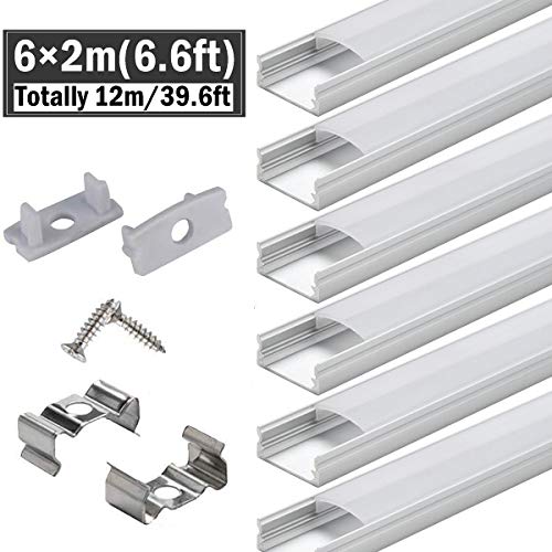 6x2m(6.6ft) LED Strip Light Channel - Starlandled LED Track System with Milky Cover Diffusers, End Caps and Mounting Clips, Aluminum Profile for LED Strip Light Easy Installations
