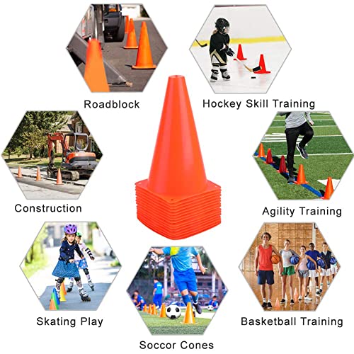 Excefore 7 Inch Plastic Traffic Cones 12Pcs Sport Training Agility Marker Cone for Soccer, Skating, Football, Basketball, Indoor and Outdoor Games