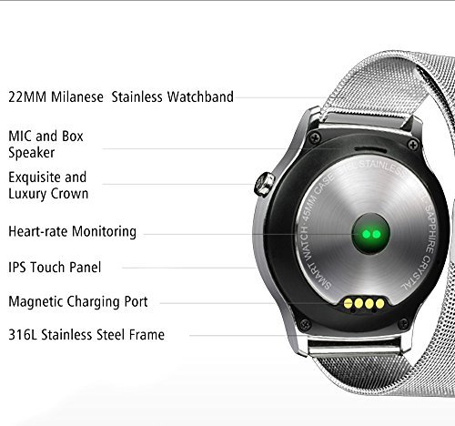 YIDA SW38 Full Round Screen Smart Watch Call SMS Sedentary Reminder Pedometer Heart Rate Sleep Monitor For iPhone iOS Android (Silver-Stainless)