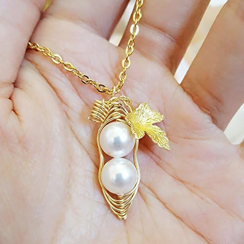 Gold Leaf Swarovski Birthstone Pearl for APR Peapod Necklace, White 2 Peas in a Pod Necklace, Best Friend Gift, Birthday Gift (APR)