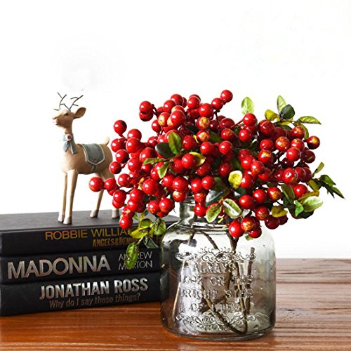 Felice Arts Pack of 10 Rich Red Artificial Berry Stems Holly Christmas Berries for Festival Holiday and Home Decor and Wedding Decorating - Thumbnail 2