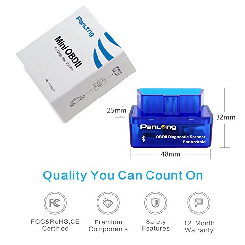 Panlong Bluetooth OBD2 OBDII Car Diagnostic Scanner Code Reader Check Engine Light for Android - Compatible with Torque Pro