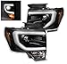 ZMAUTOPARTS Ford F150 Pickup Truck DRL Bar Strip Projector Headlights Lamp Black Pair