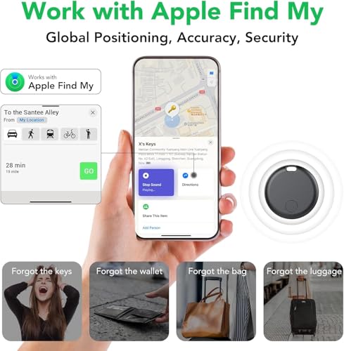 Smart Tracker Tags 4 Pezzi, Funziona con Apple Dov'è (Solo iOS), Localizzatore Bluetooth Trova Oggetti 365 Giorni, Batteria Sostituibile, Impermeabile IP67, Chiavi/Portafoglio/Bagagli/Valigie