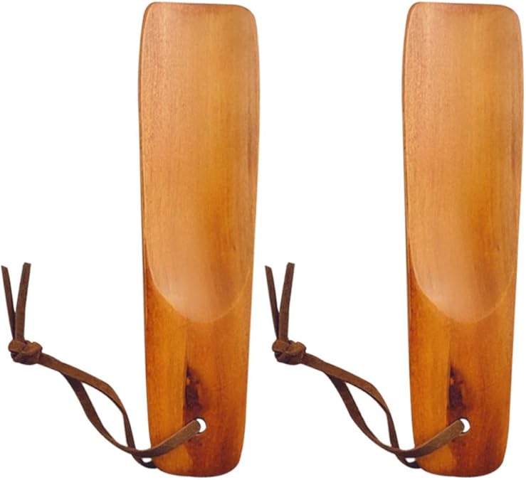 HEALLILY 2pcs Wooden Shoe Horn Short Handled Shoe Helper Shoe Lifter