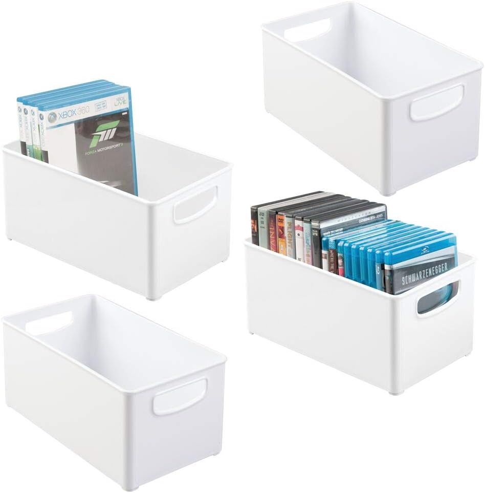 mDesign Set of 4 DVD Storage Box Convenient Storage Tray with Handles