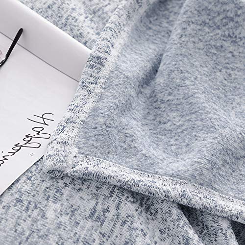 KAWAHOME Knit Summer Thin Blanket Breathable Lightweight Fuzzy Heather Jersey Blankets All Season for Couch Sofa Bed Queen Size 90 X 90 Inches Blue and White