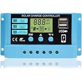Peidesi PWM 30A Solar Charge Controller 12V 24V PV Regulator for Lifepo4 Lithium Gel Lead Acid for 100W 200W 300W Solar Panel LCD Display Dual USB 5V Output