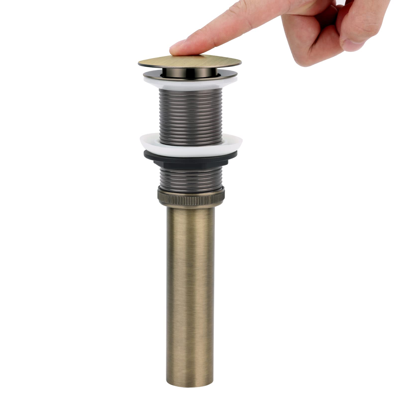 WasserRhythm Pop Up Basin Waste Unslotted Bathroom Sink Waste Bronze Click Clack Sprung Plug Waste Drain Stopper Without Overflow