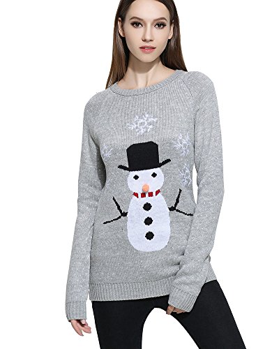 Flesser womens christmas knitted snowman snowflakes sweater pullo…