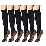 6 Pack Copper Knee High Compression Support Socks For Women and Men - Best Medical, Nursing, Maternity Pregnancy and Travel Socks - 15-20mmHg (L/XL, Black)