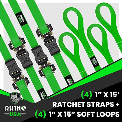 RHINO USA Ratchet Tie Down Straps (4PK) 1,823lb Guaranteed Max Break