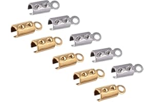 UNICRAFTALE 100pcs Crimps Ends for Jewelry Making, Golden & Stainless Steel Color Folding Crimp Ends, Fold Over Cord Ends Jewelry Finding Kit for Bracelets, About 8.5mm Long, Hole 1.2mm