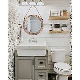 Funly mee 16.2 Inch Rustic Round Decorative Mirror with Solid Wood Frame&Rope Hanging,Farmhouse Antique Wall Decor (L) 51EShh5OZdL