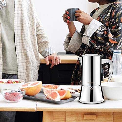 FOSKU Espressokocher für Herd, Edelstahl, Mokkakanne, italienischer Stil, Espressokanne für 6 Tassen, 300 ml (Silber) – Bild 6